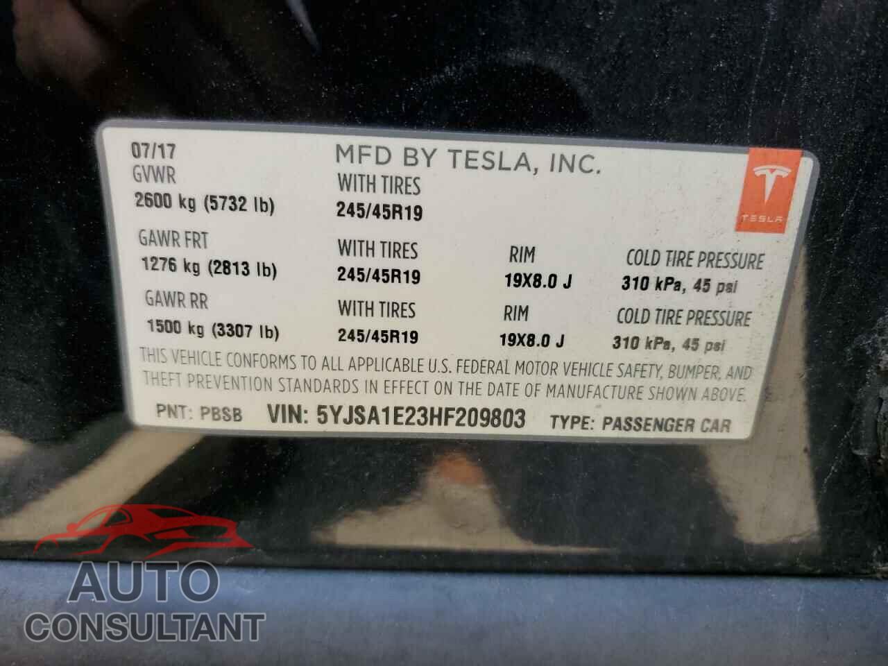 TESLA MODEL S 2017 - 5YJSA1E23HF209803