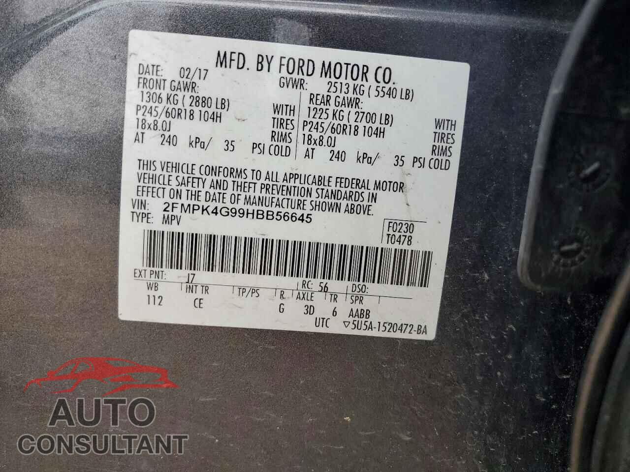 FORD EDGE 2017 - 2FMPK4G99HBB56645