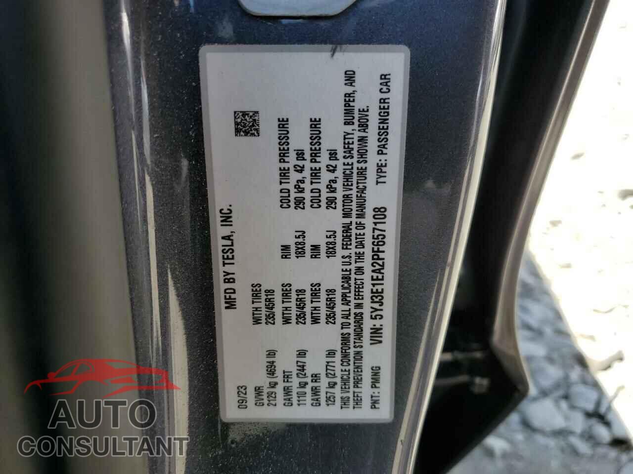 TESLA MODEL 3 2023 - 5YJ3E1EA2PF657108