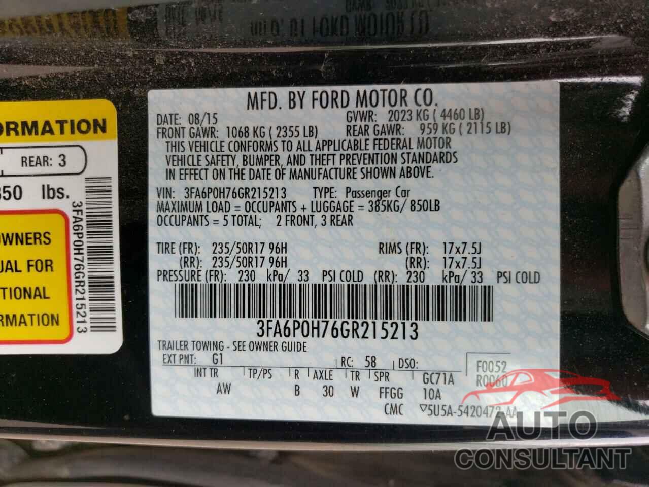 FORD FUSION 2016 - 3FA6P0H76GR215213