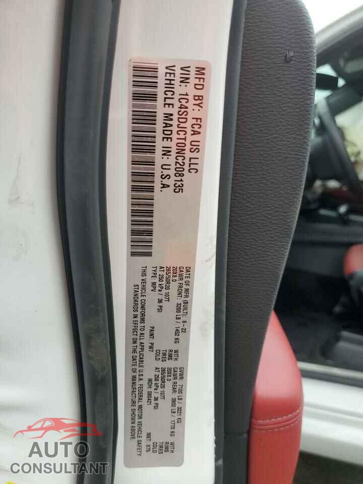 DODGE DURANGO 2022 - 1C4SDJCT0NC208135