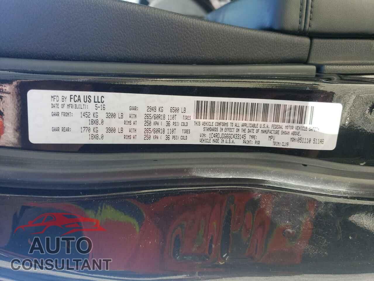DODGE DURANGO 2016 - 1C4RDJDG6GC433145