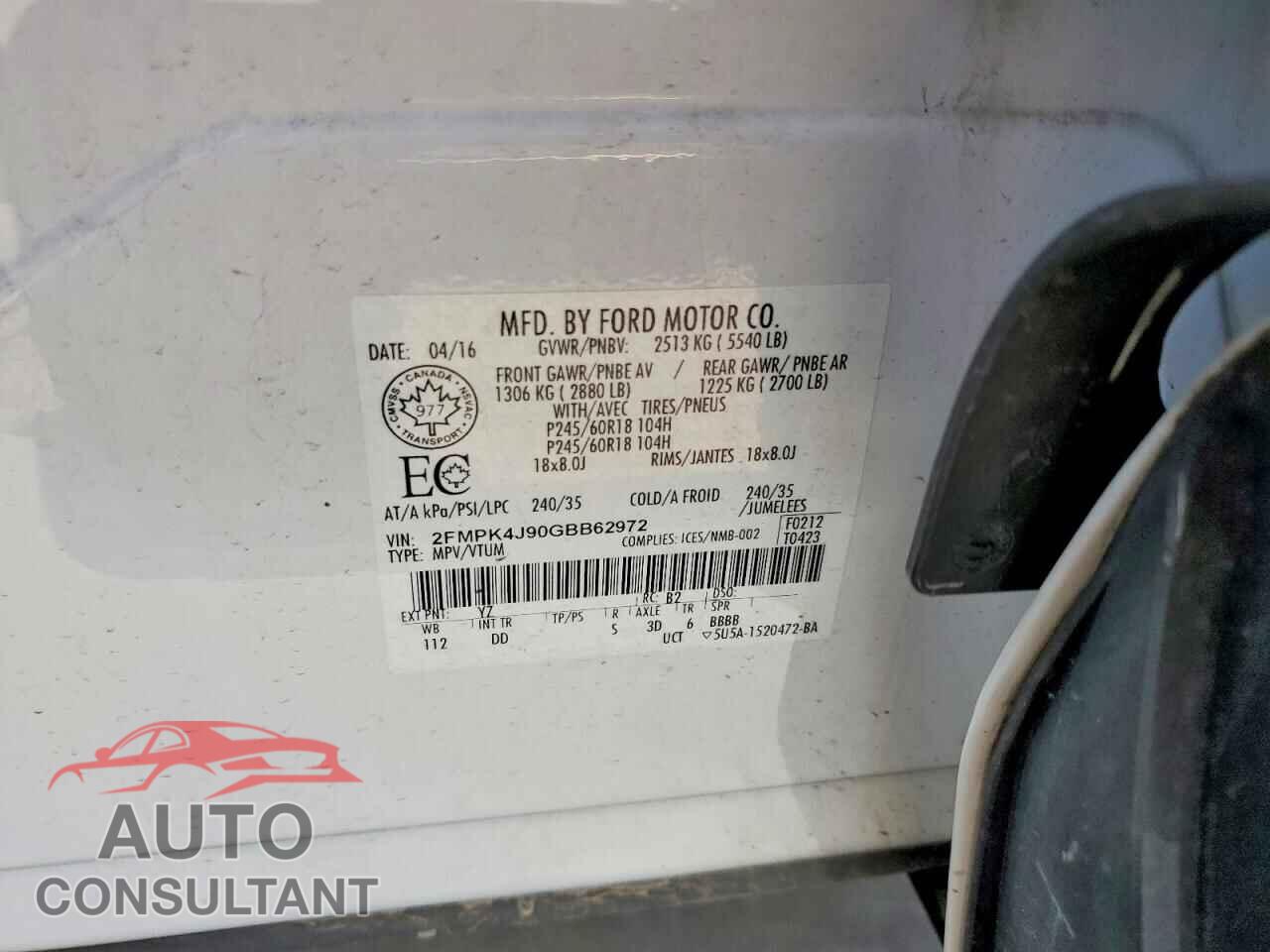 FORD EDGE 2016 - 2FMPK4J90GBB62972