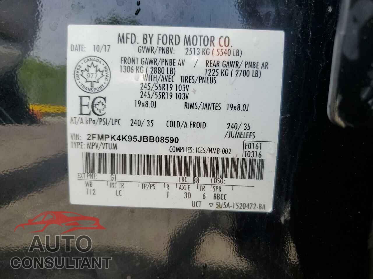 FORD EDGE 2018 - 2FMPK4K95JBB08590