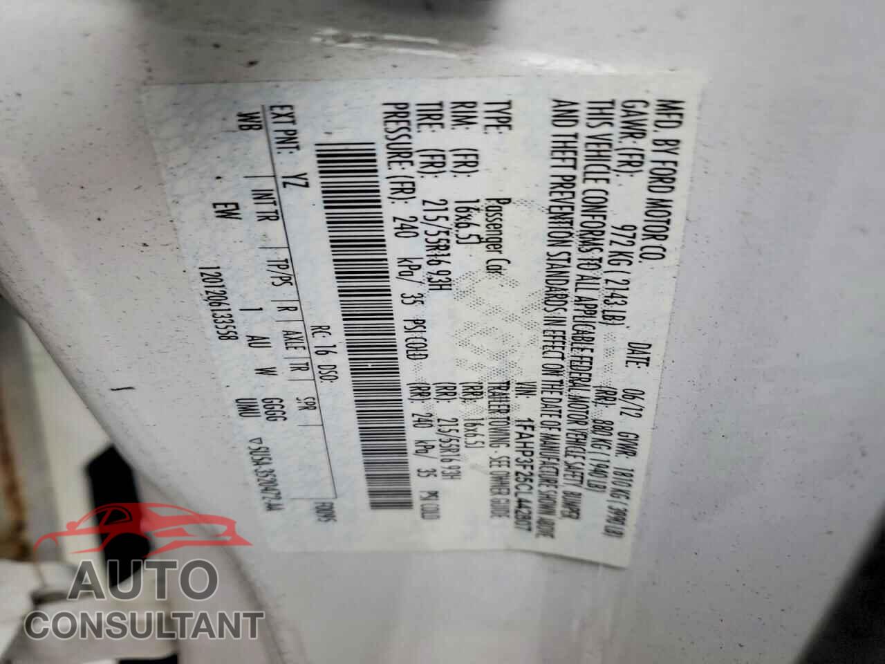 FORD FOCUS 2012 - 1FAHP3F25CL442807