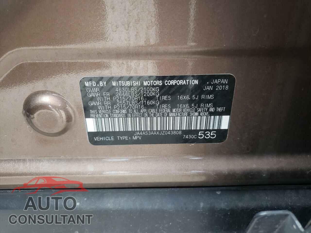 MITSUBISHI ECLIPSE 2018 - JA4AS3AAXJZ043808