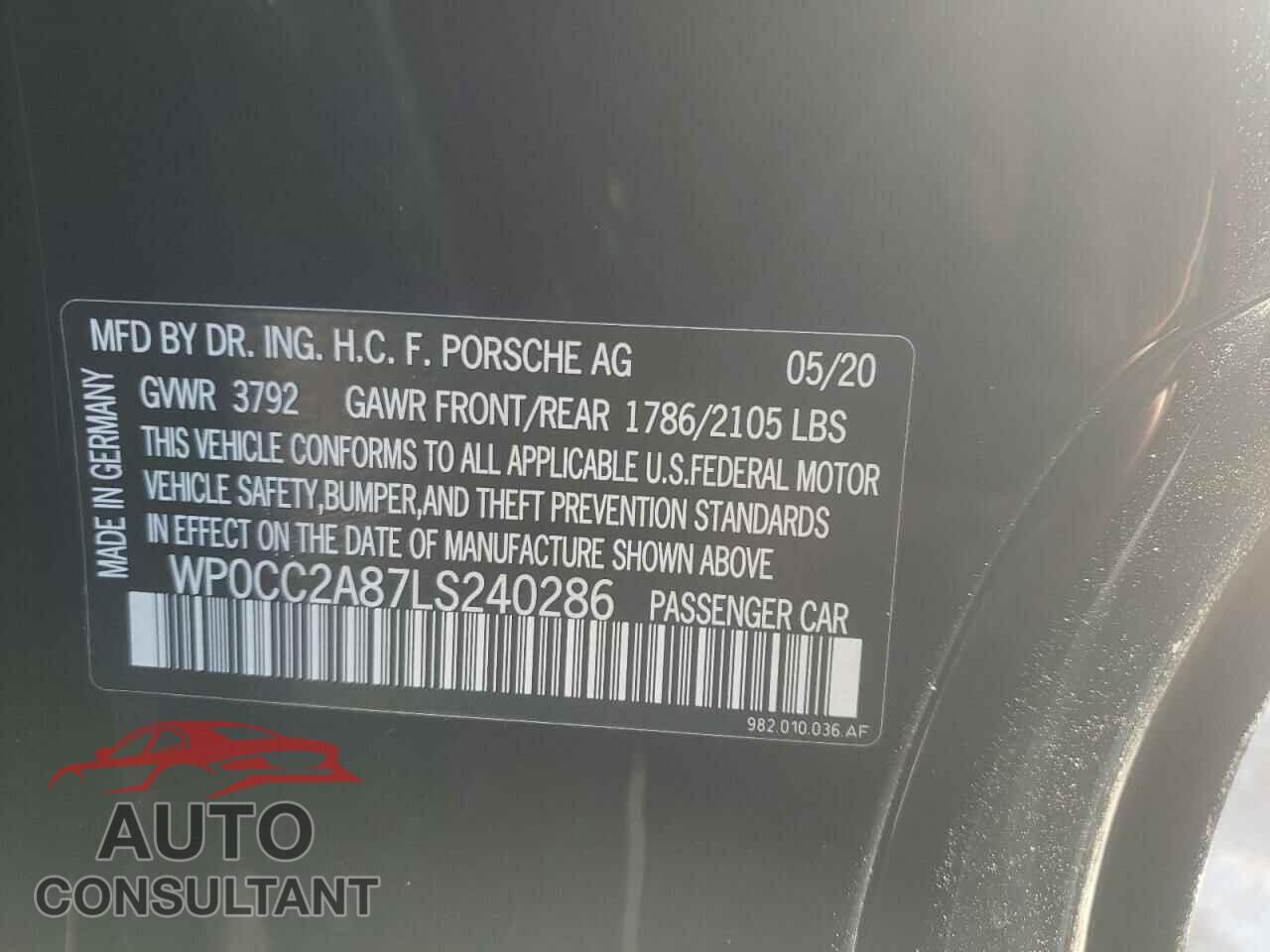 PORSCHE BOXSTER 2020 - WP0CC2A87LS240286
