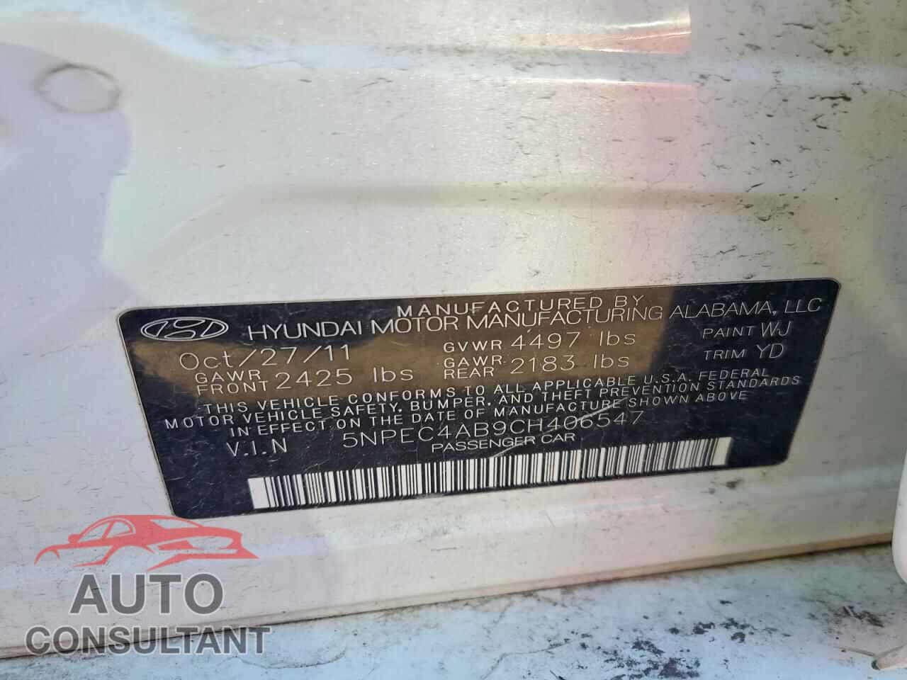 HYUNDAI SONATA 2012 - 5NPEC4AB9CH406547