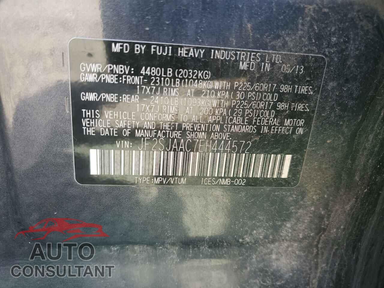 SUBARU FORESTER 2014 - JF2SJAAC7EH444572