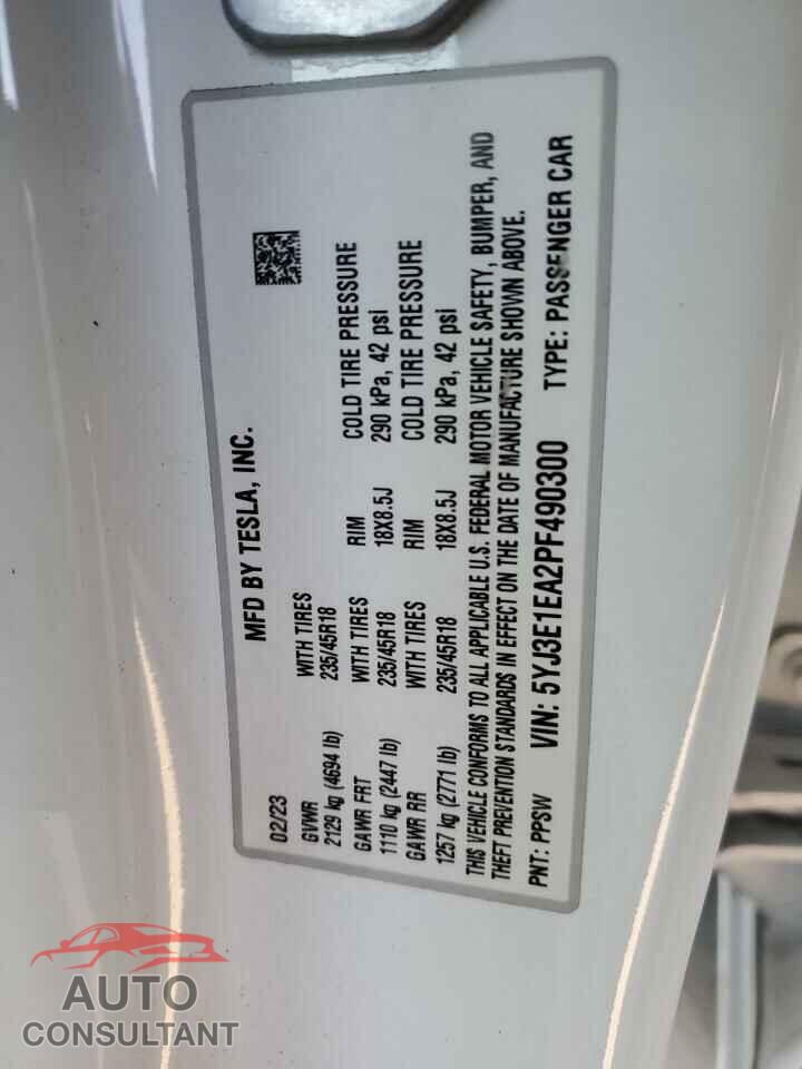 TESLA MODEL 3 2023 - 5YJ3E1EA2PF490300