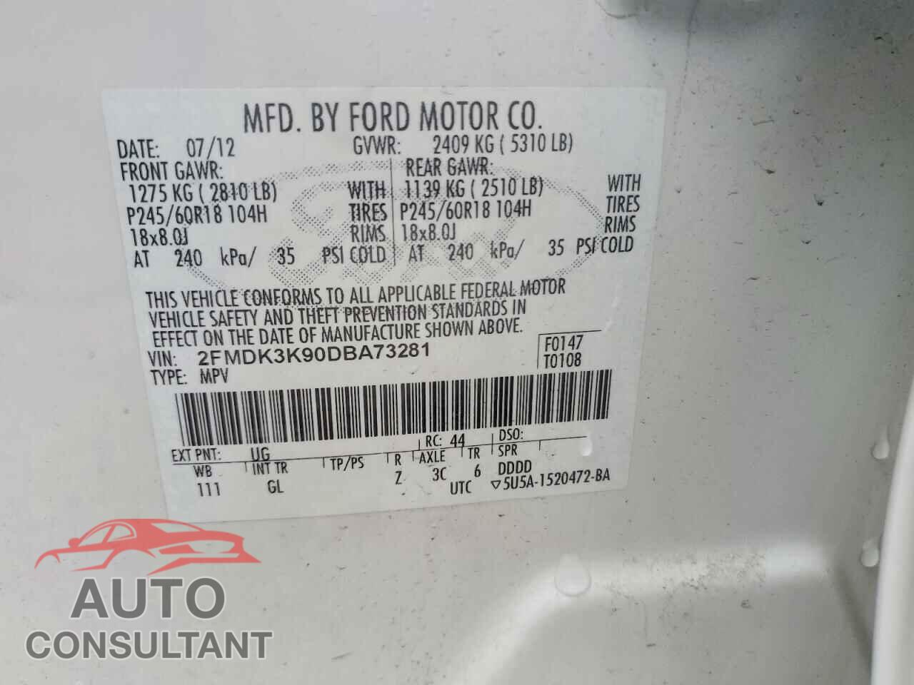 FORD EDGE 2013 - 2FMDK3K90DBA73281