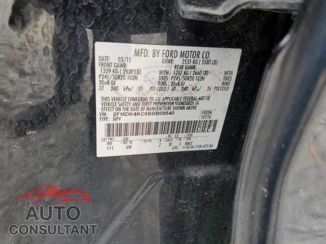FORD EDGE 2011 - 2FMDK4KC6BBB09540