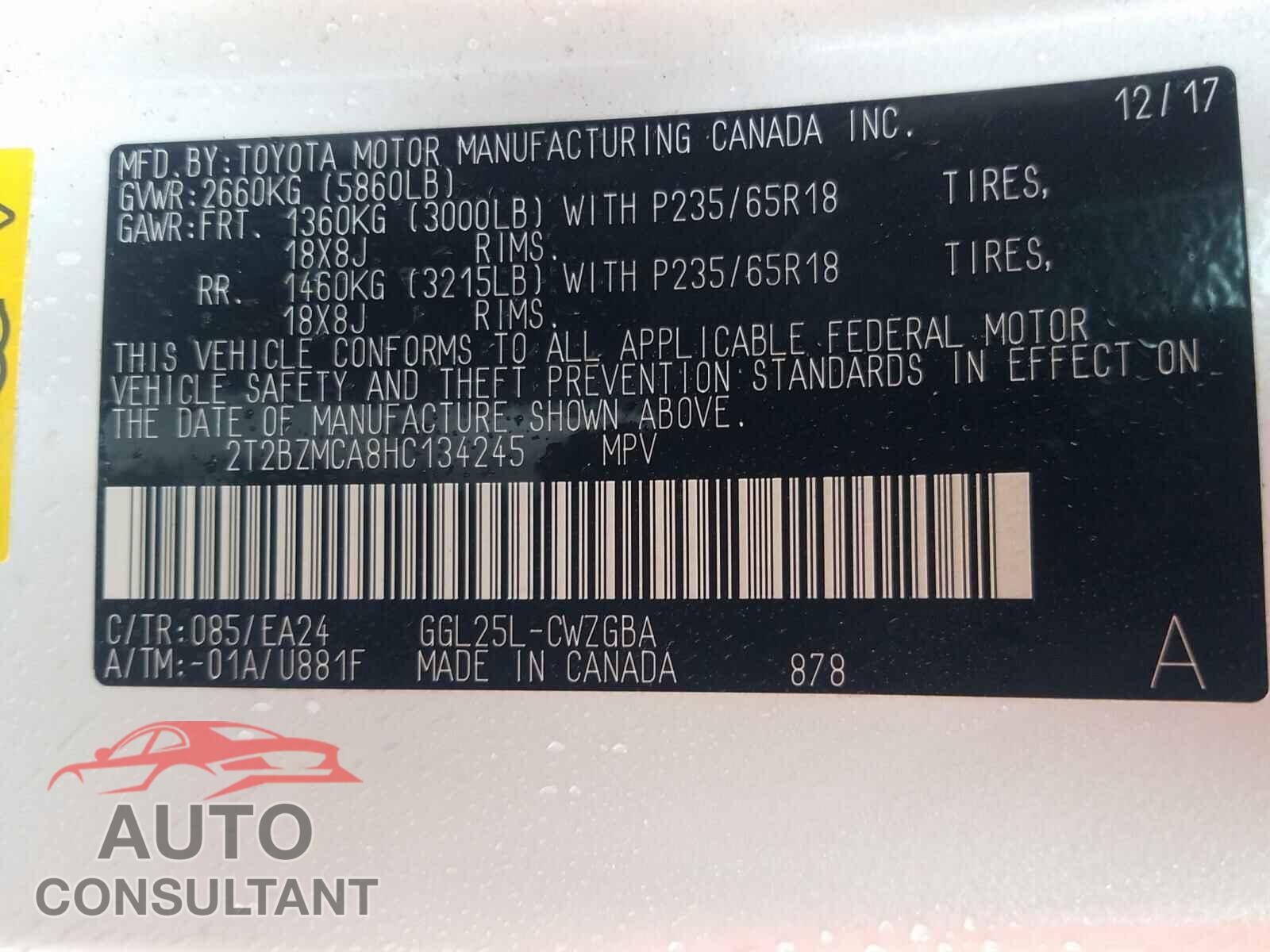 LEXUS RX 350 BAS 2017 - 2T2BZMCA8HC134245