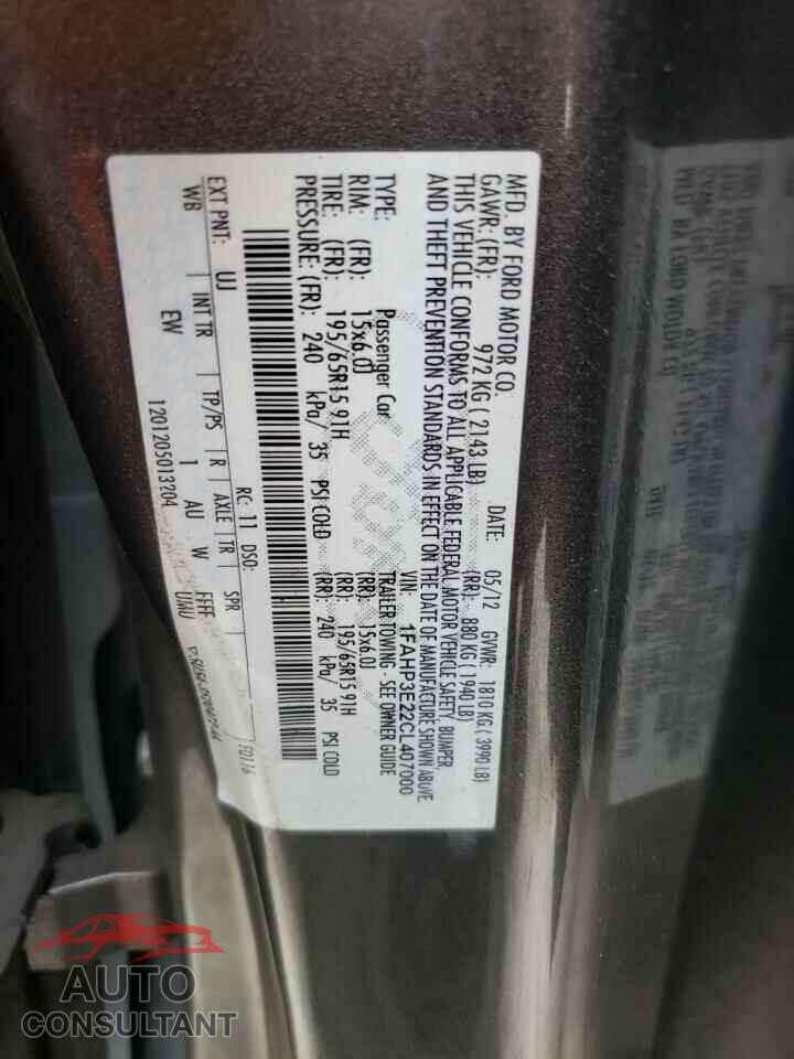 FORD FOCUS 2012 - 1FAHP3E22CL407000