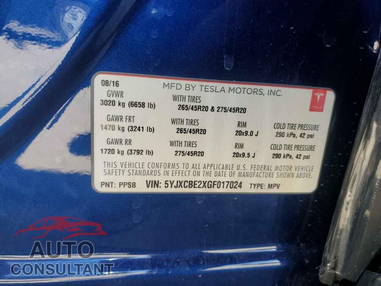 TESLA MODEL X 2016 - 5YJXCBE2XGF017024
