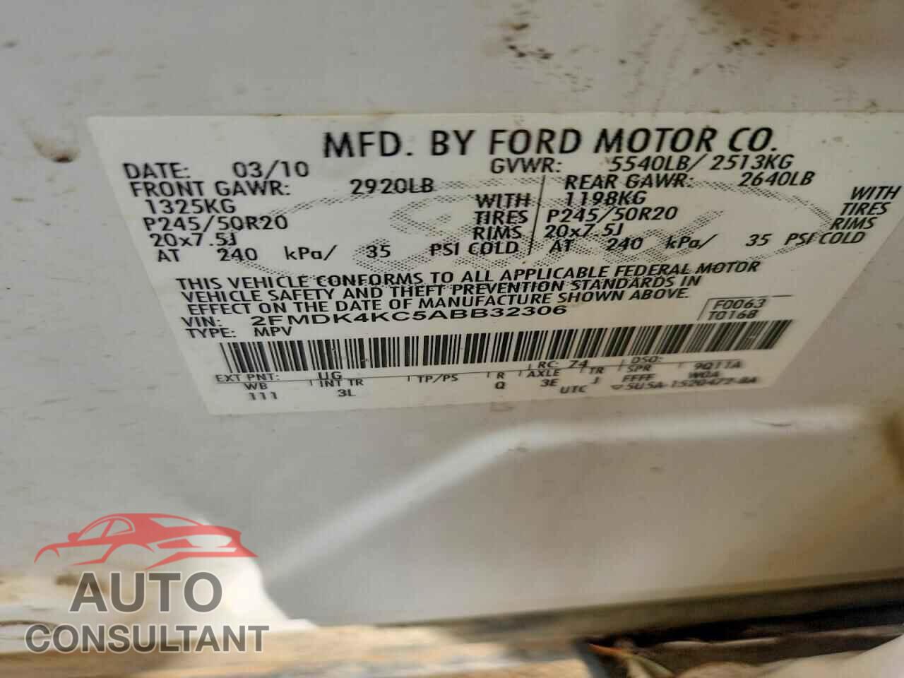 FORD EDGE 2010 - 2FMDK4KC5ABB32306