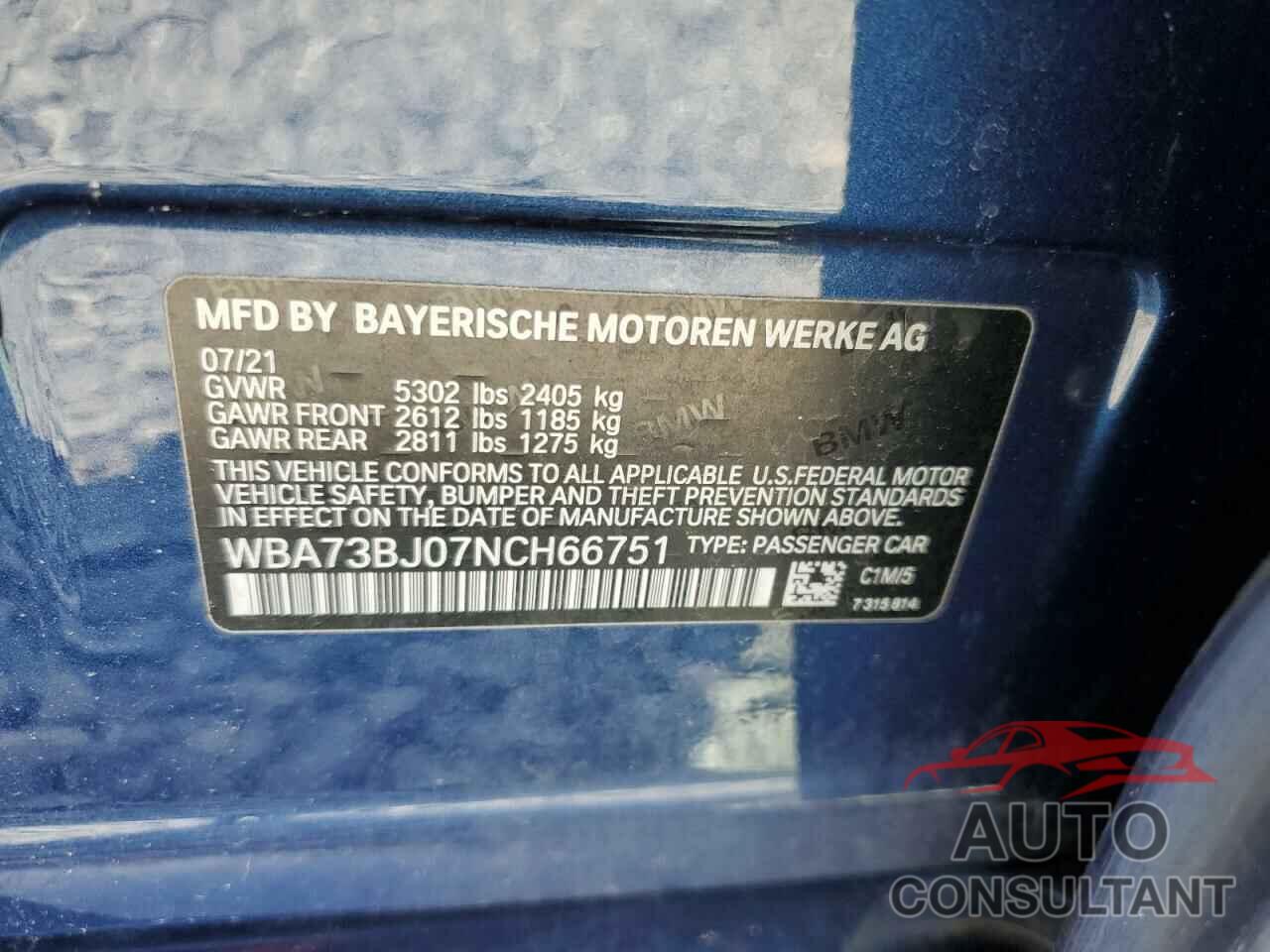 BMW 5 SERIES 2022 - WBA73BJ07NCH66751
