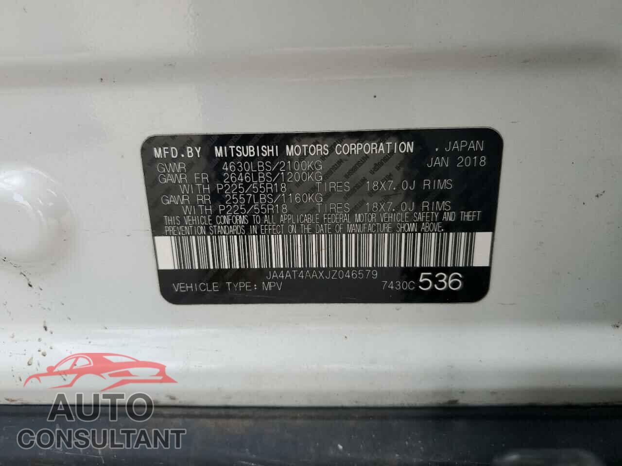 MITSUBISHI ECLIPSE 2018 - JA4AT4AAXJZ046579