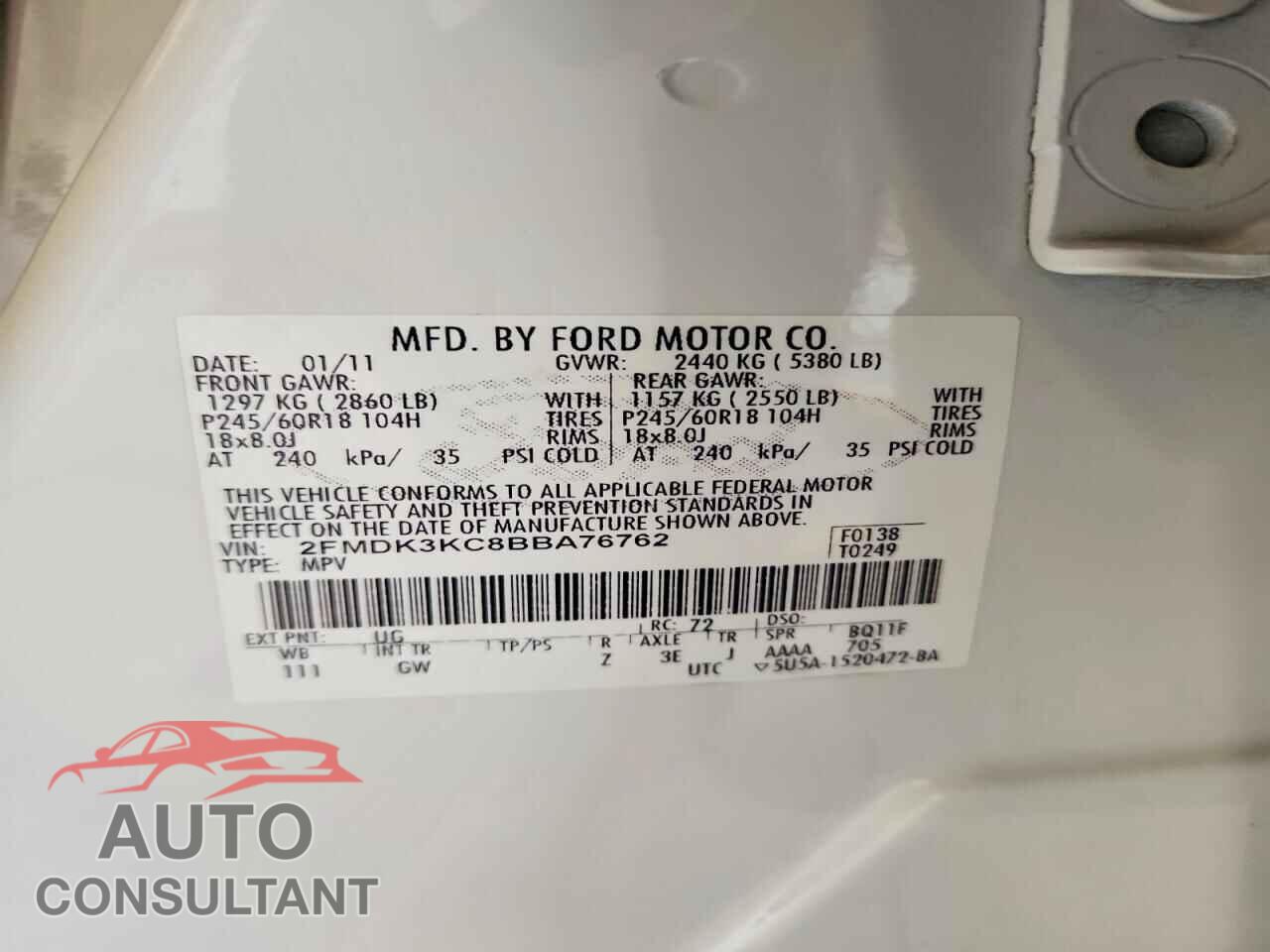 FORD EDGE 2011 - 2FMDK3KC8BBA76762