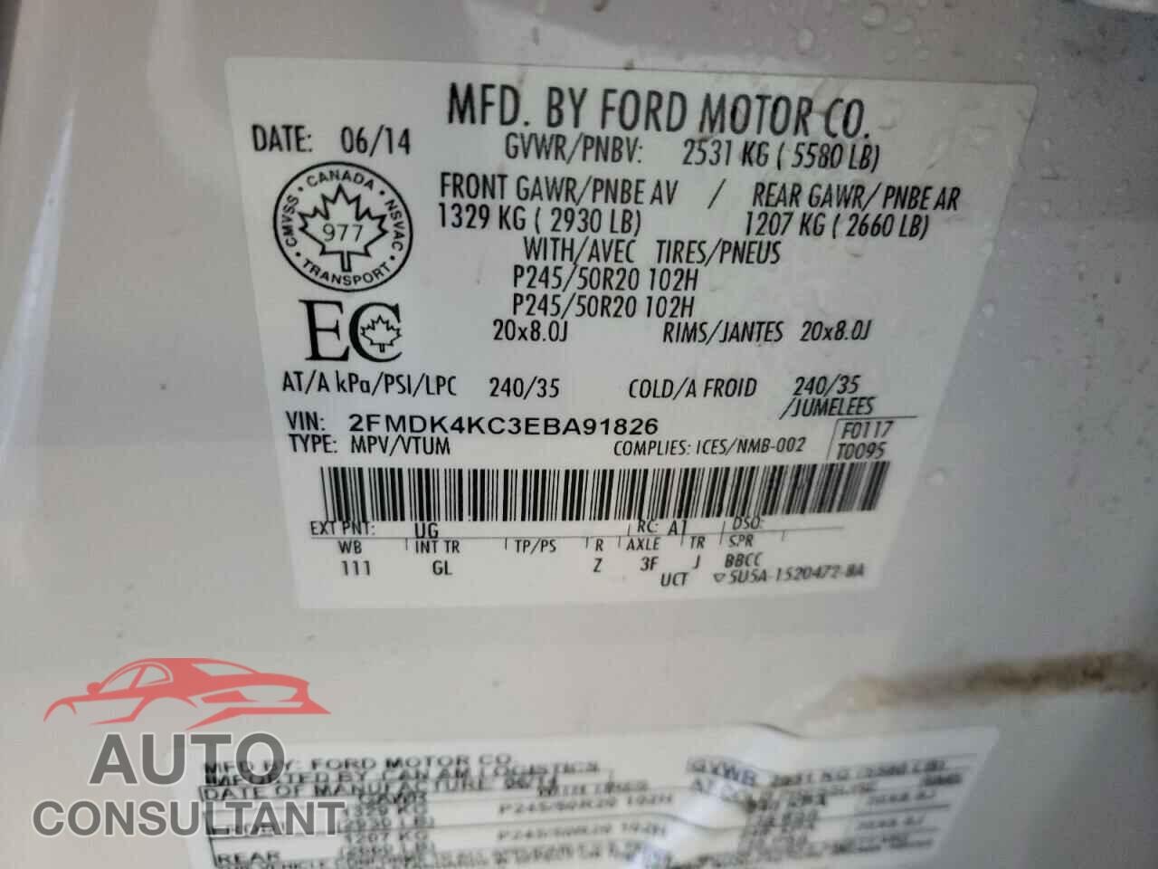 FORD EDGE 2014 - 2FMDK4KC3EBA91826