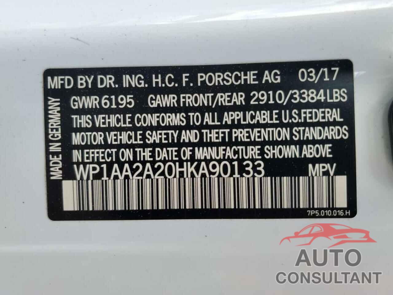 PORSCHE CAYENNE 2017 - WP1AA2A20HKA90133