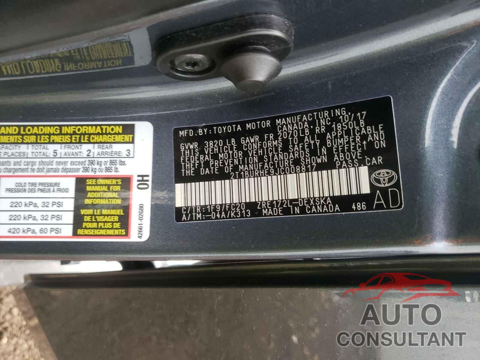 TOYOTA COROLLA 2018 - 2T1BURHE9JC008817