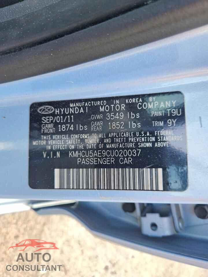 HYUNDAI ACCENT 2012 - KMHCU5AE9CU020037