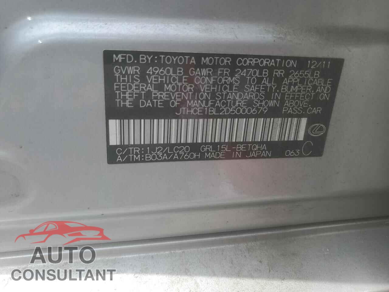 LEXUS GS350 2013 - JTHCE1BL2D5000679