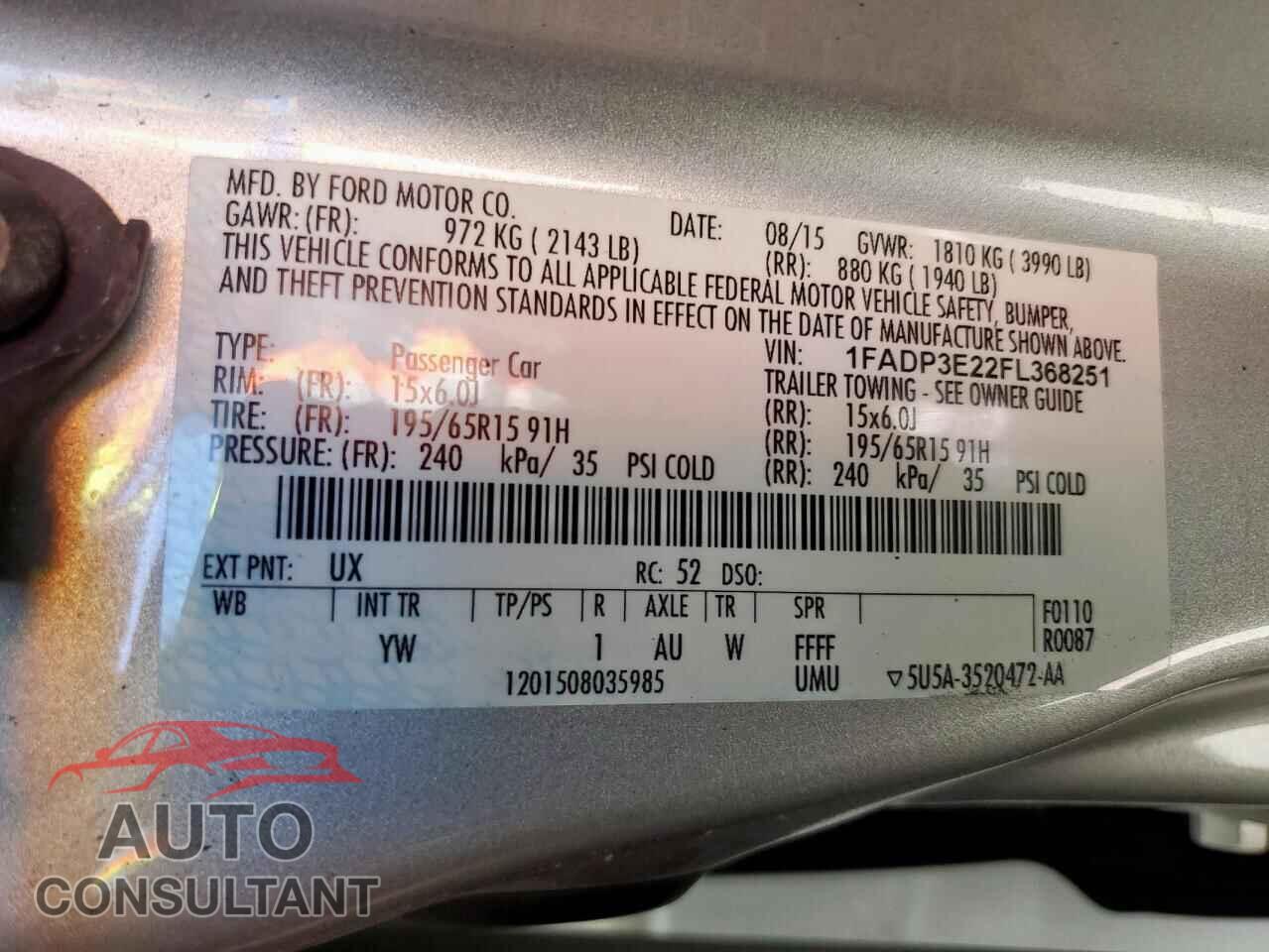 FORD FOCUS 2015 - 1FADP3E22FL368251