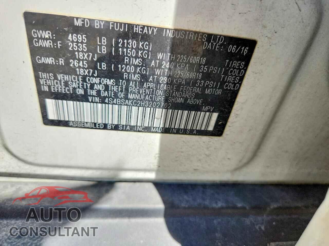SUBARU OUTBACK 2017 - 4S4BSAKC2H3202702