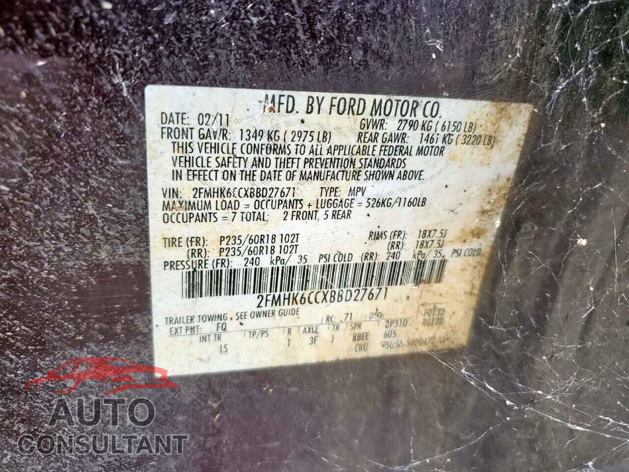 FORD FLEX 2011 - 2FMHK6CCXBBD27671