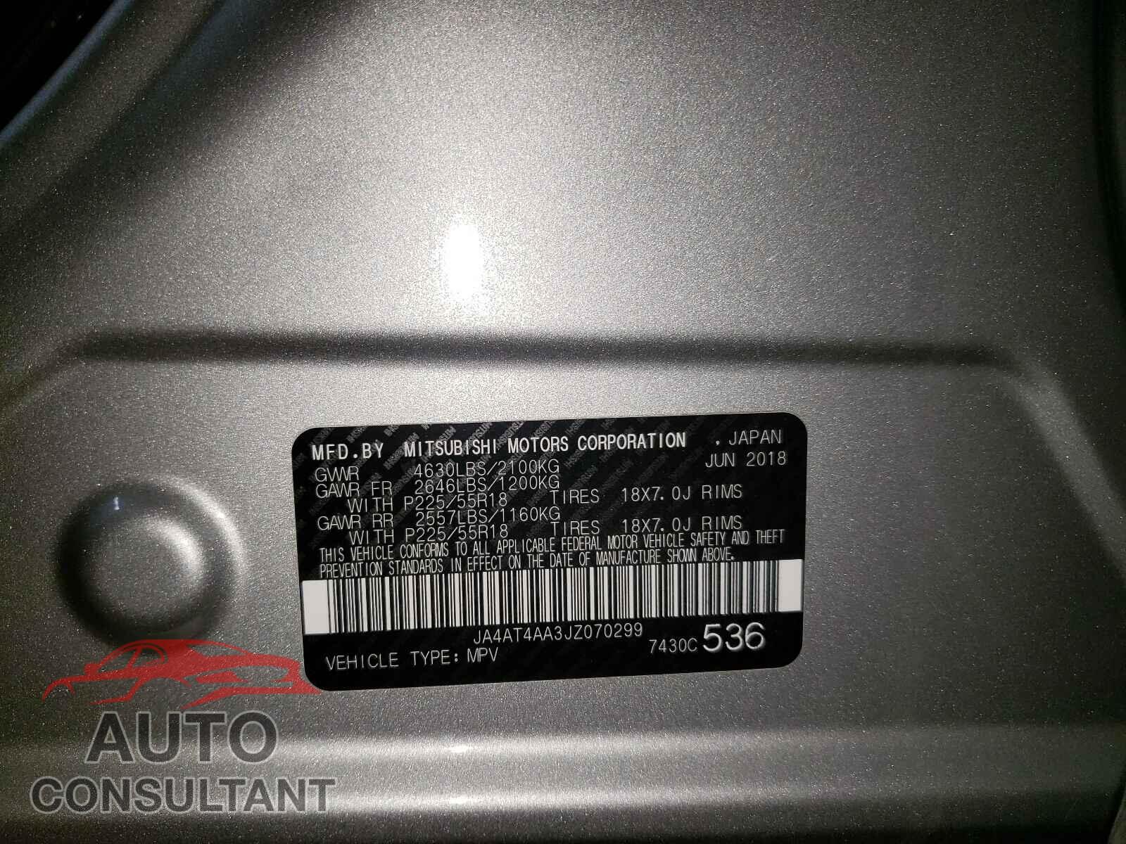 MITSUBISHI ECLIPSE 2018 - JA4AT4AA3JZ070299