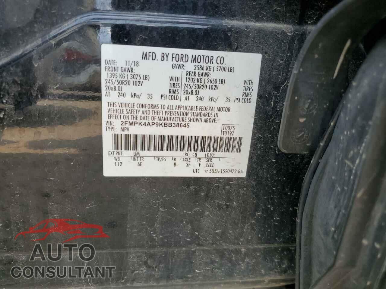 FORD EDGE 2019 - 2FMPK4AP9KBB38645