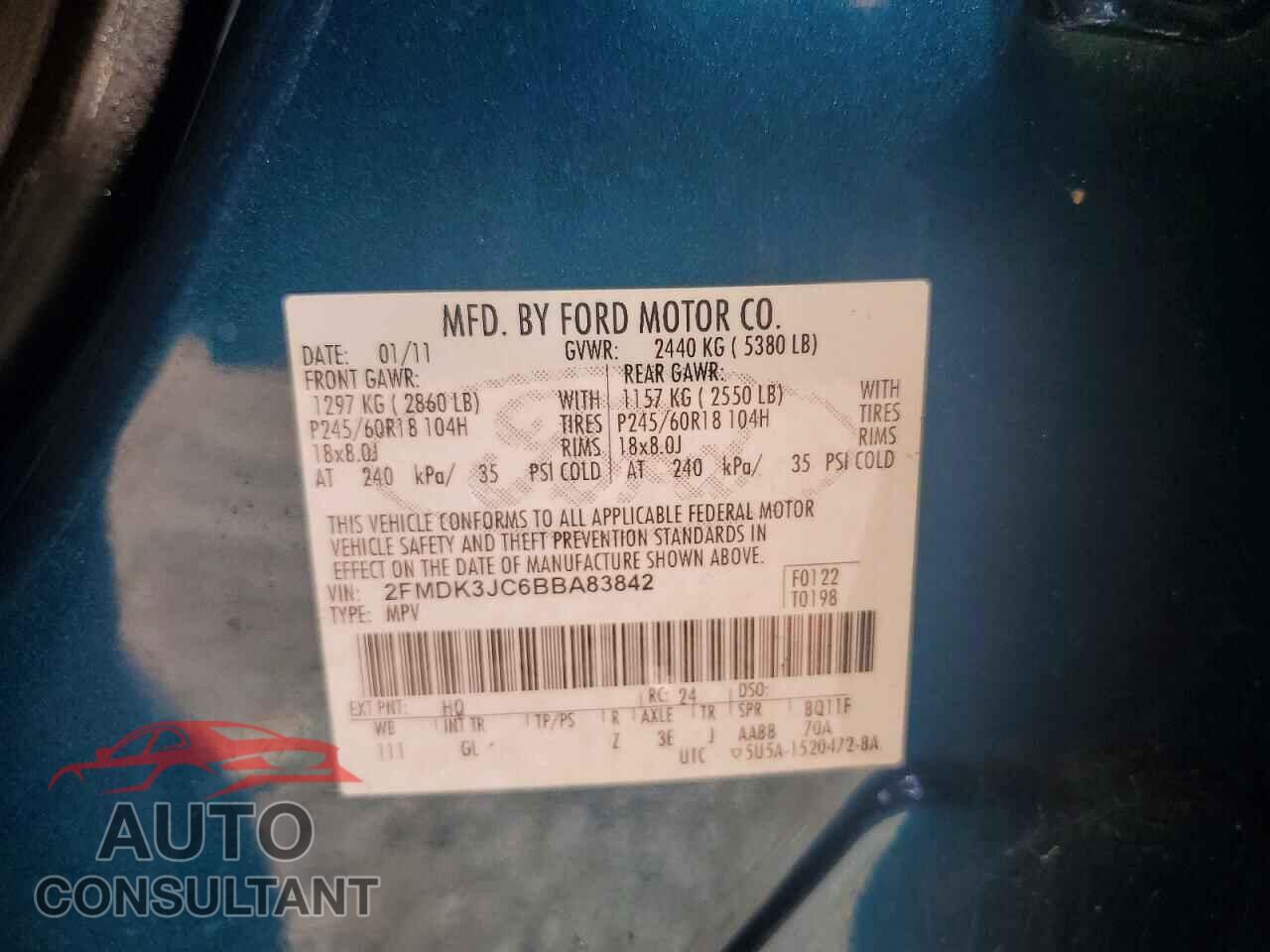 FORD EDGE 2011 - 2FMDK3JC6BBA83842