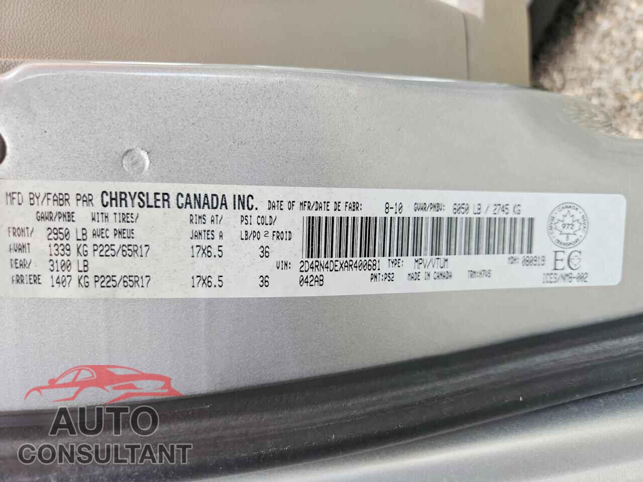 DODGE CARAVAN 2010 - 2D4RN4DEXAR400681