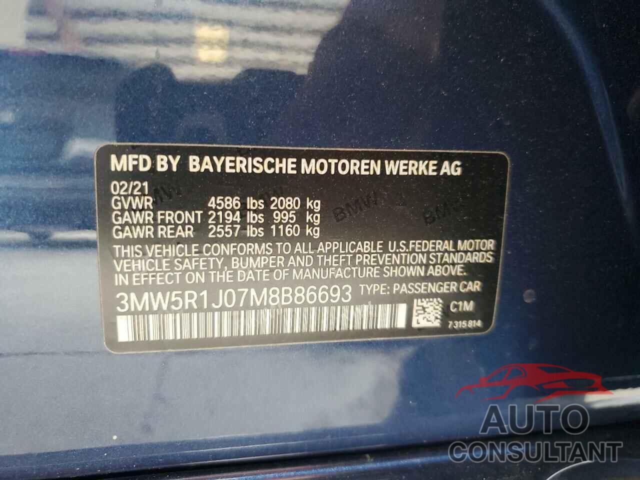 BMW 3 SERIES 2021 - 3MW5R1J07M8B86693