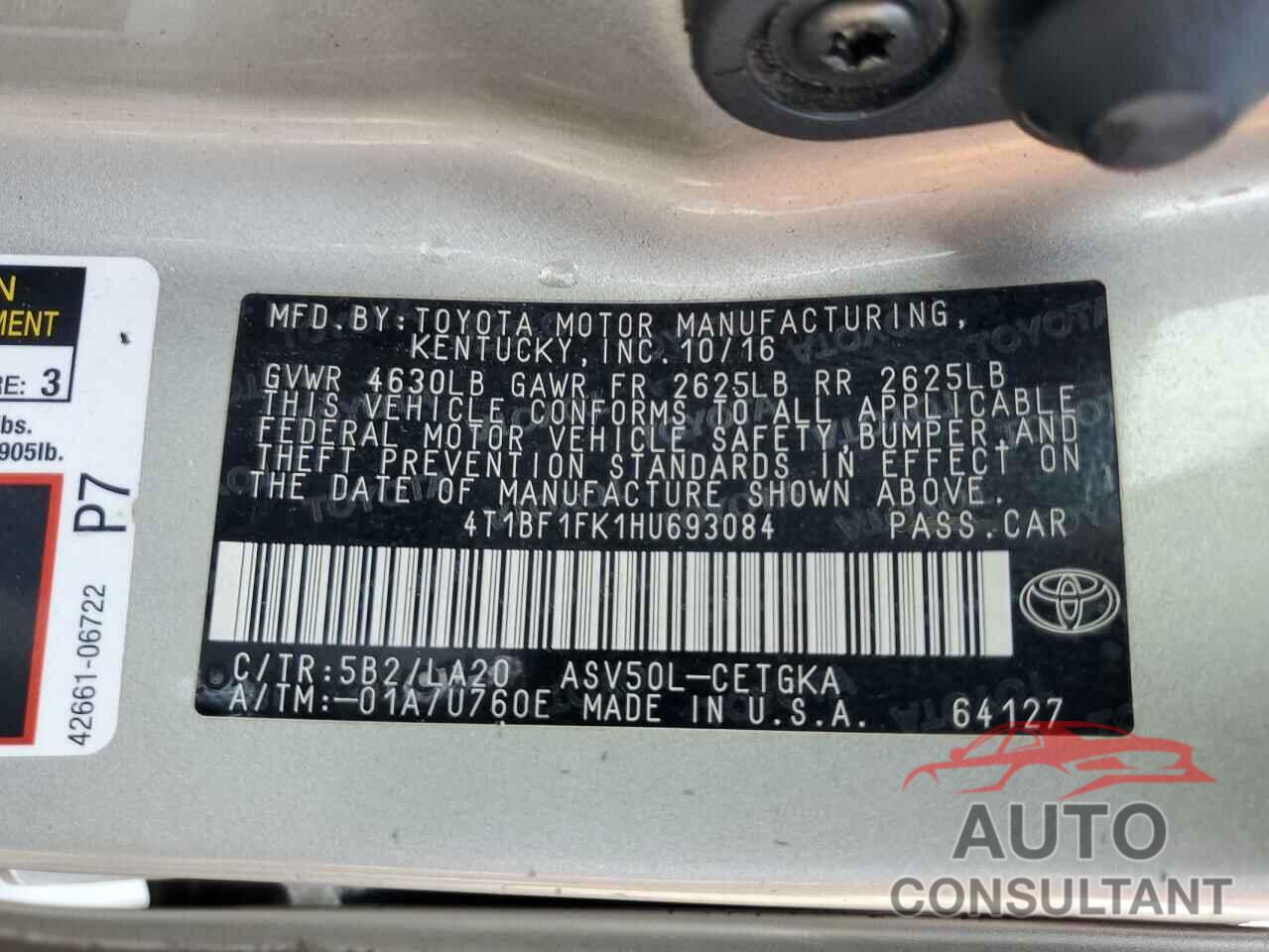 TOYOTA CAMRY 2017 - 4T1BF1FK1HU693084