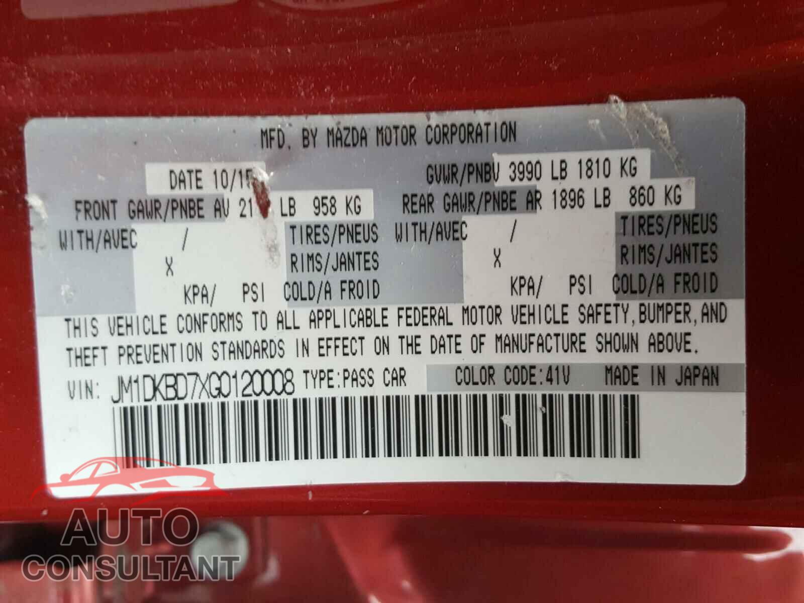 MAZDA CX-3 2016 - JM1DKBD7XG0120008