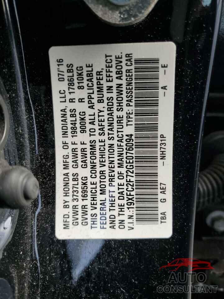 HONDA CIVIC 2016 - 19XFC2F72GE076094