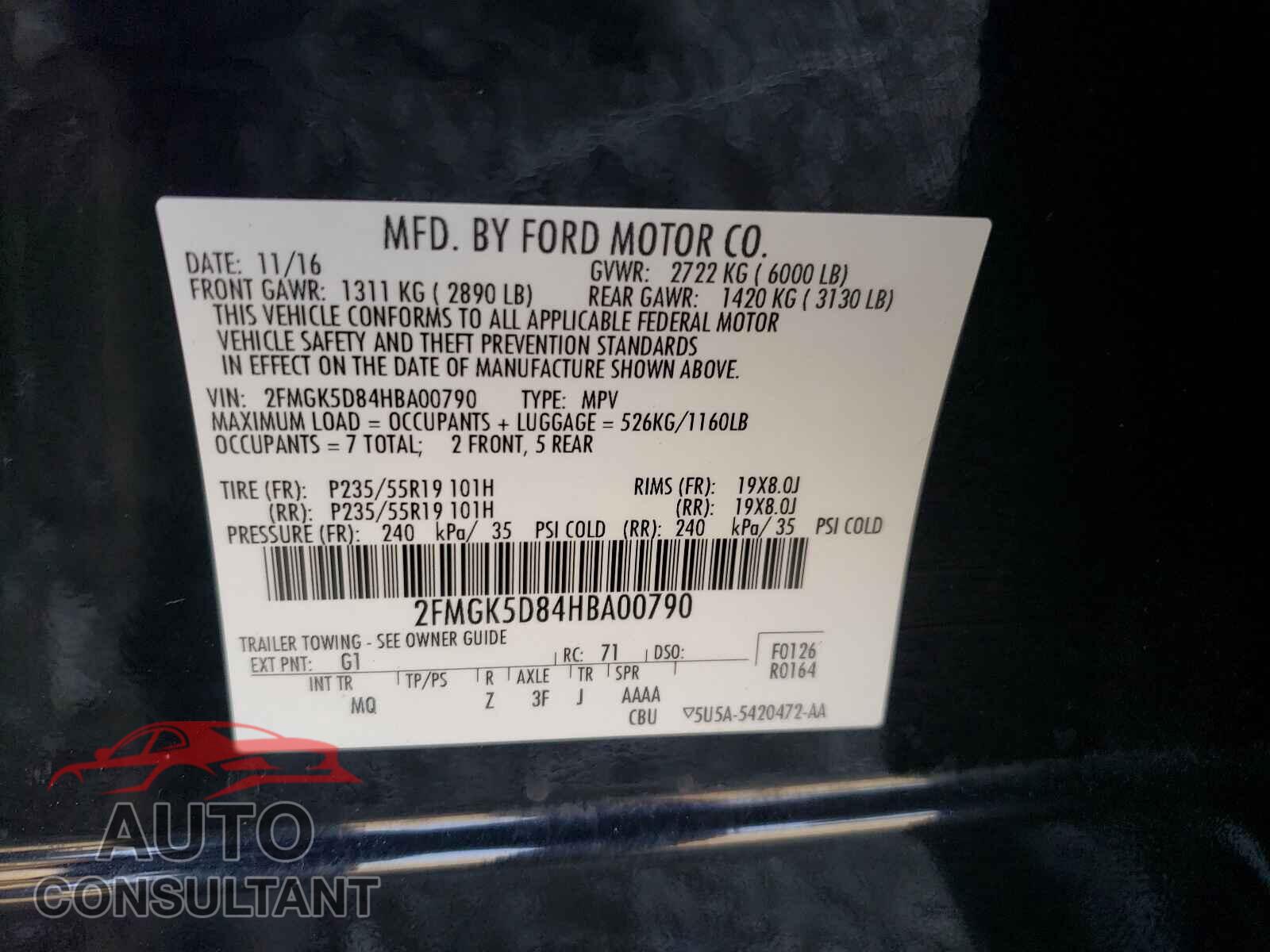 FORD FLEX 2017 - 2FMGK5D84HBA00790