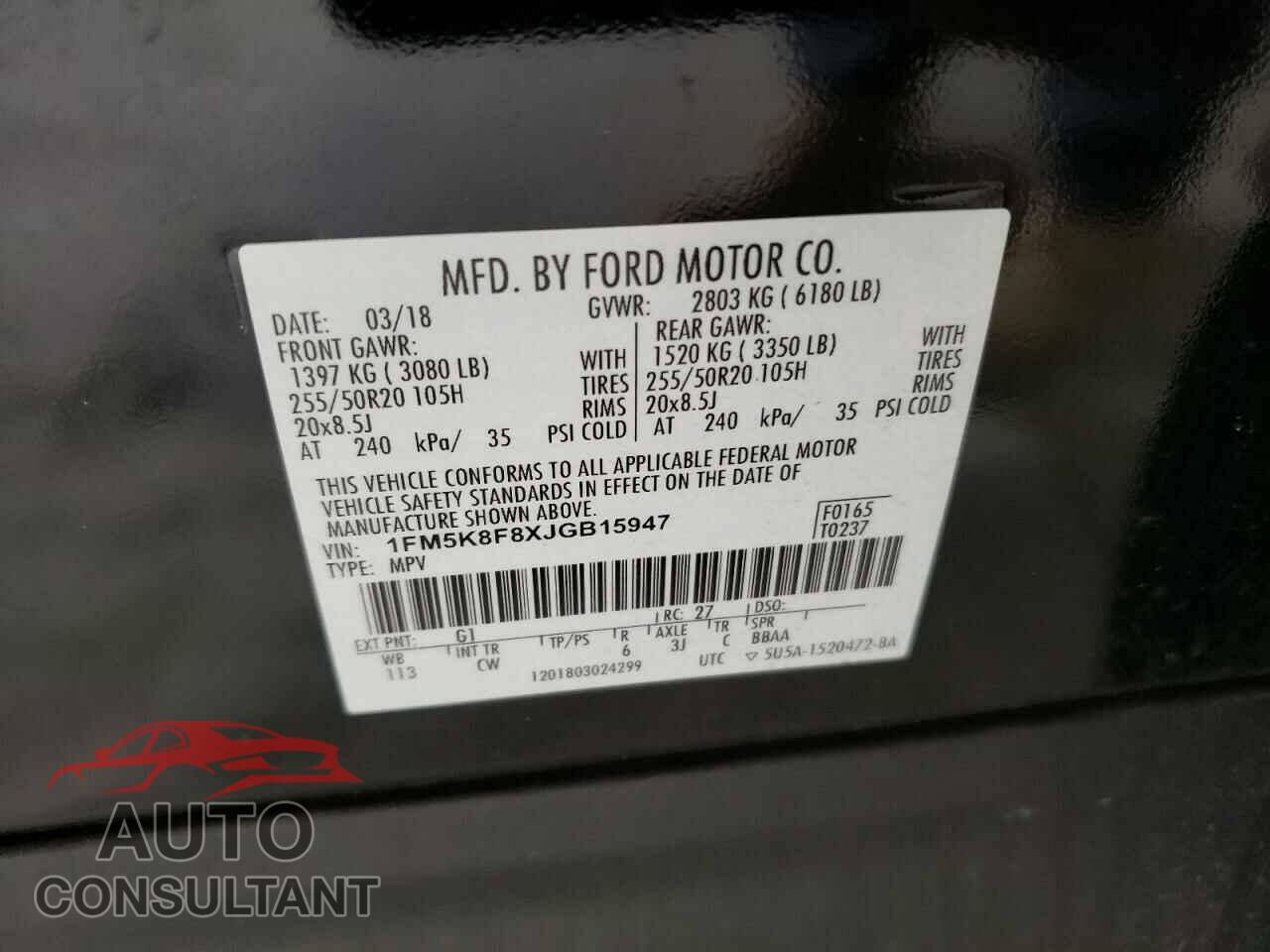 FORD EXPLORER 2018 - 1FM5K8F8XJGB15947