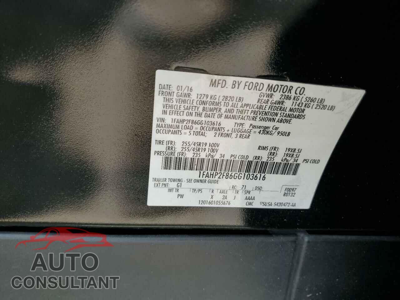 FORD TAURUS 2016 - 1FAHP2F86GG103616