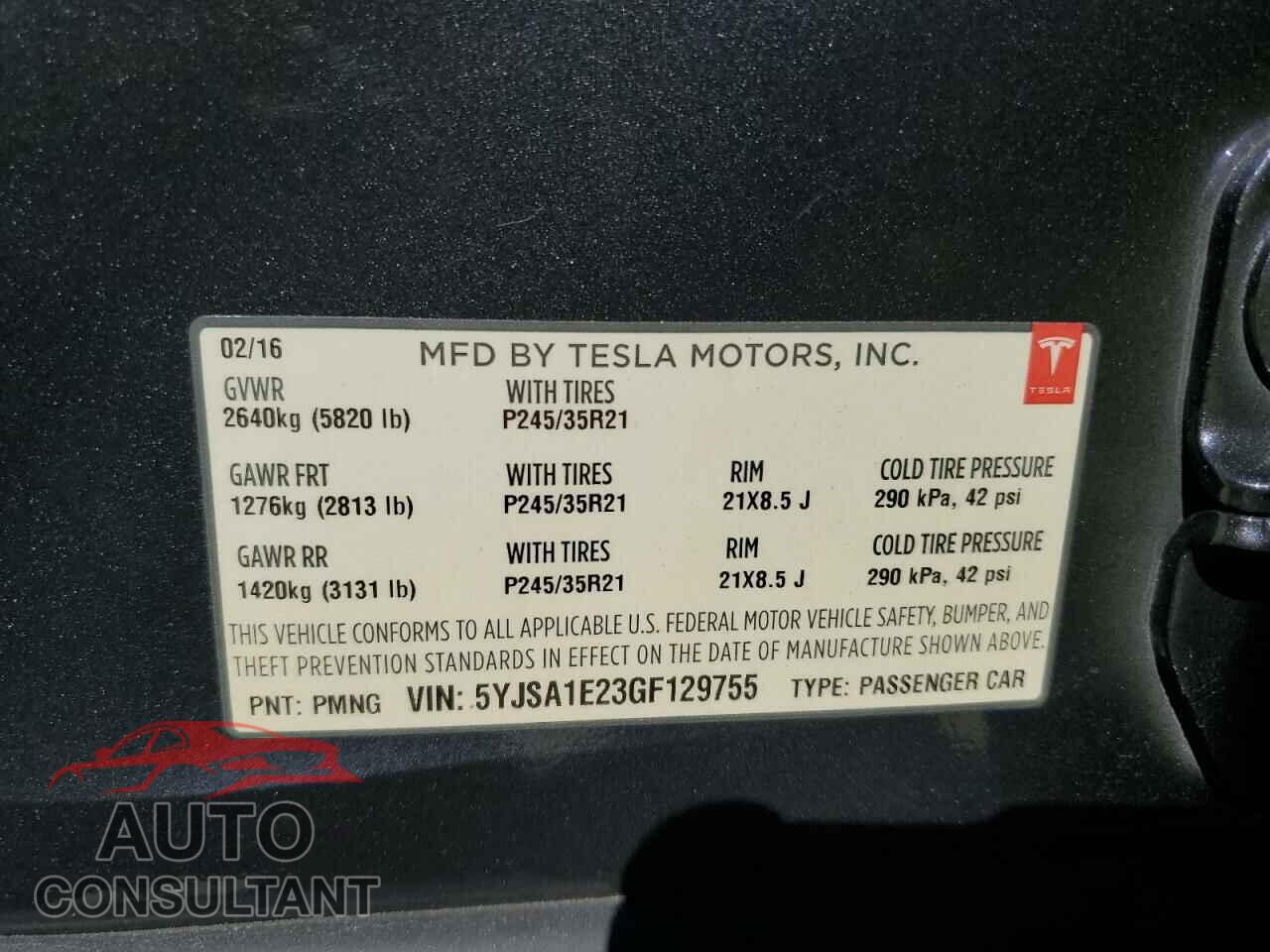 TESLA MODEL S 2016 - 5YJSA1E23GF129755