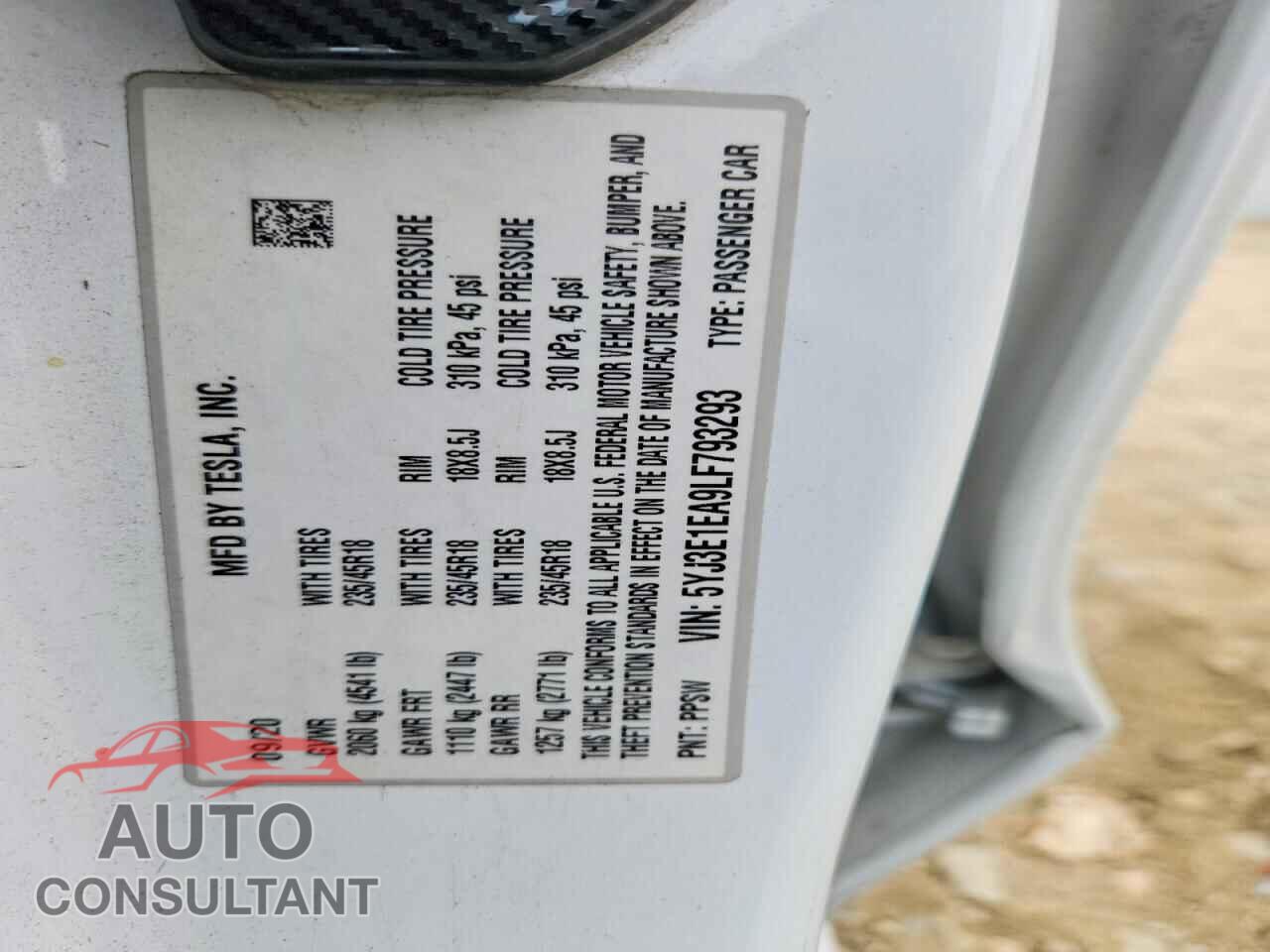TESLA MODEL 3 2020 - 5YJ3E1EA9LF793293