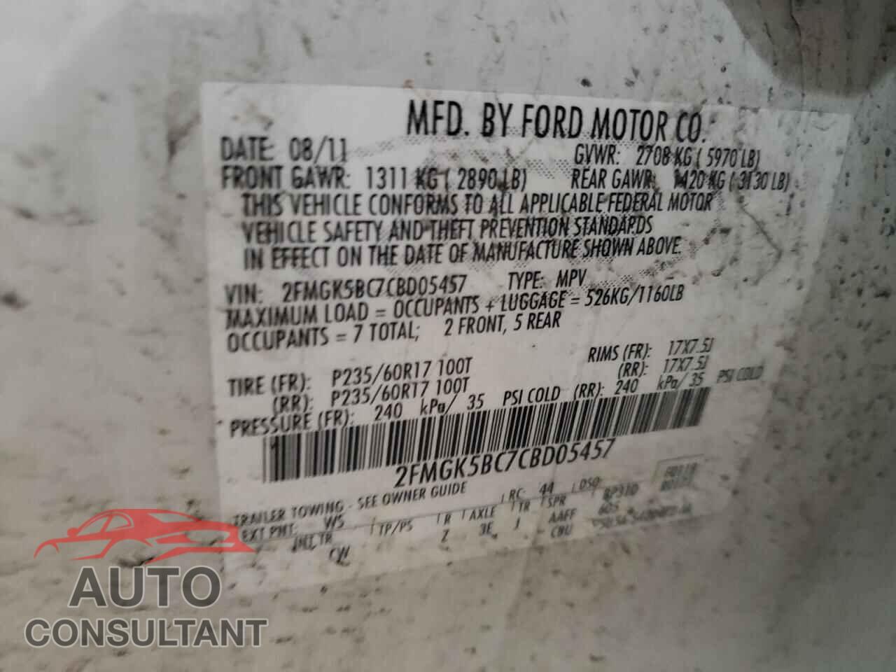 FORD FLEX 2012 - 2FMGK5BC7CBD05457