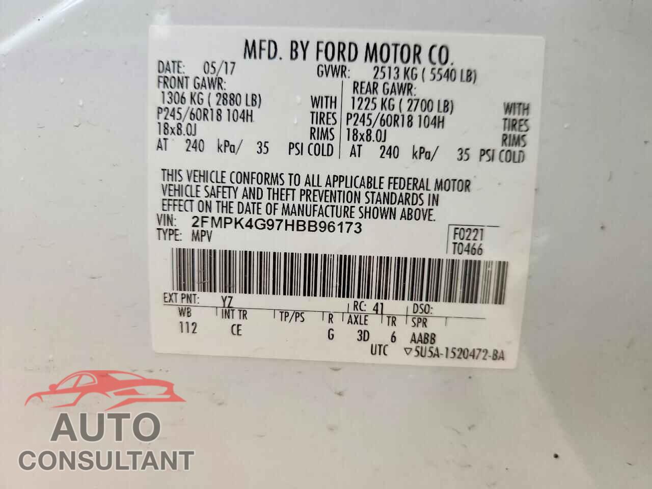 FORD EDGE 2017 - 2FMPK4G97HBB96173