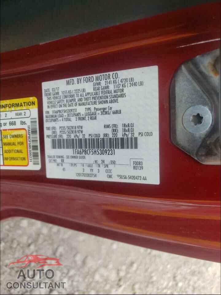 FORD MUSTANG 2017 - 1FA6P8CF5H5309231