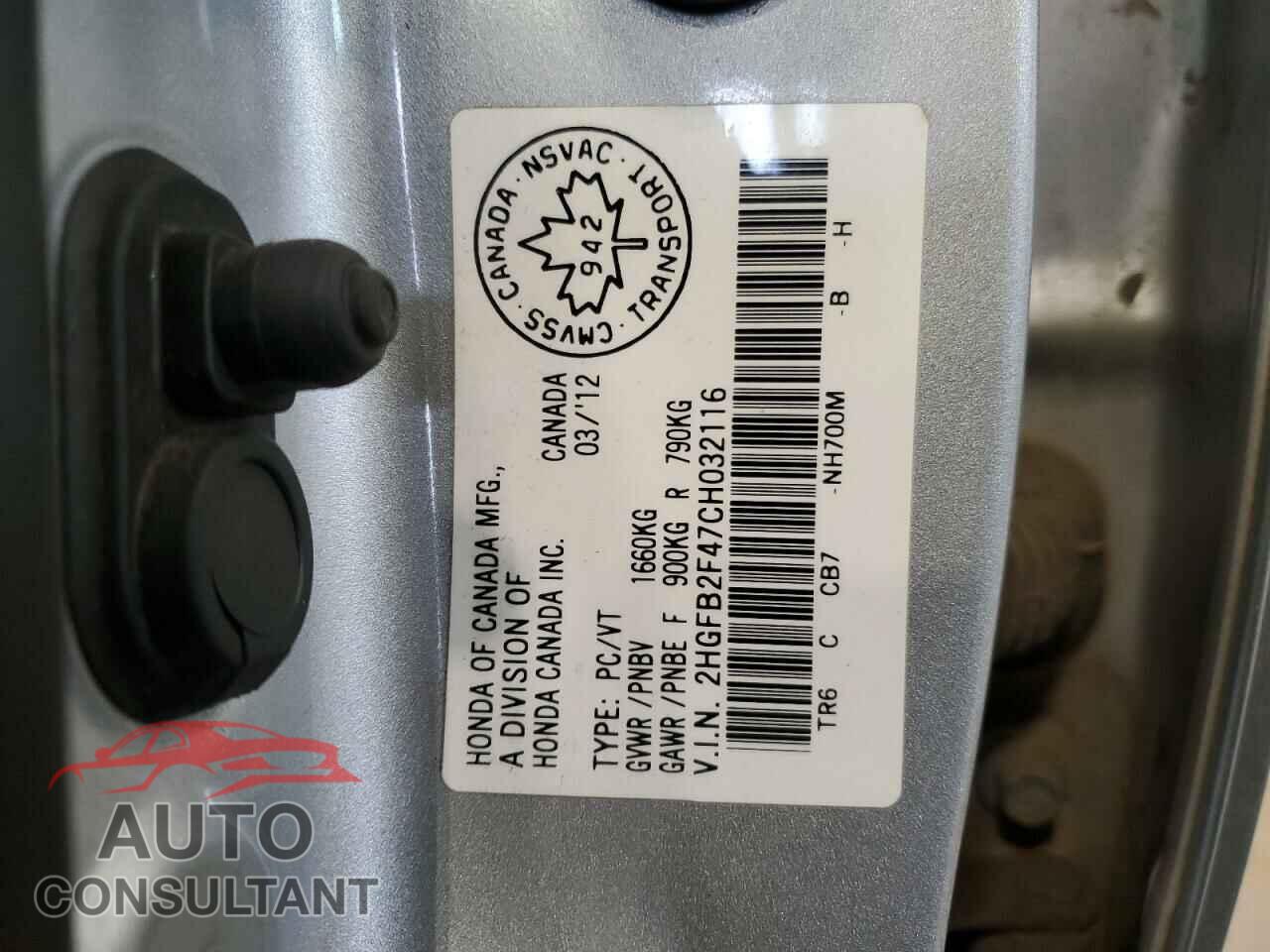 HONDA CIVIC 2012 - 2HGFB2F47CH032116