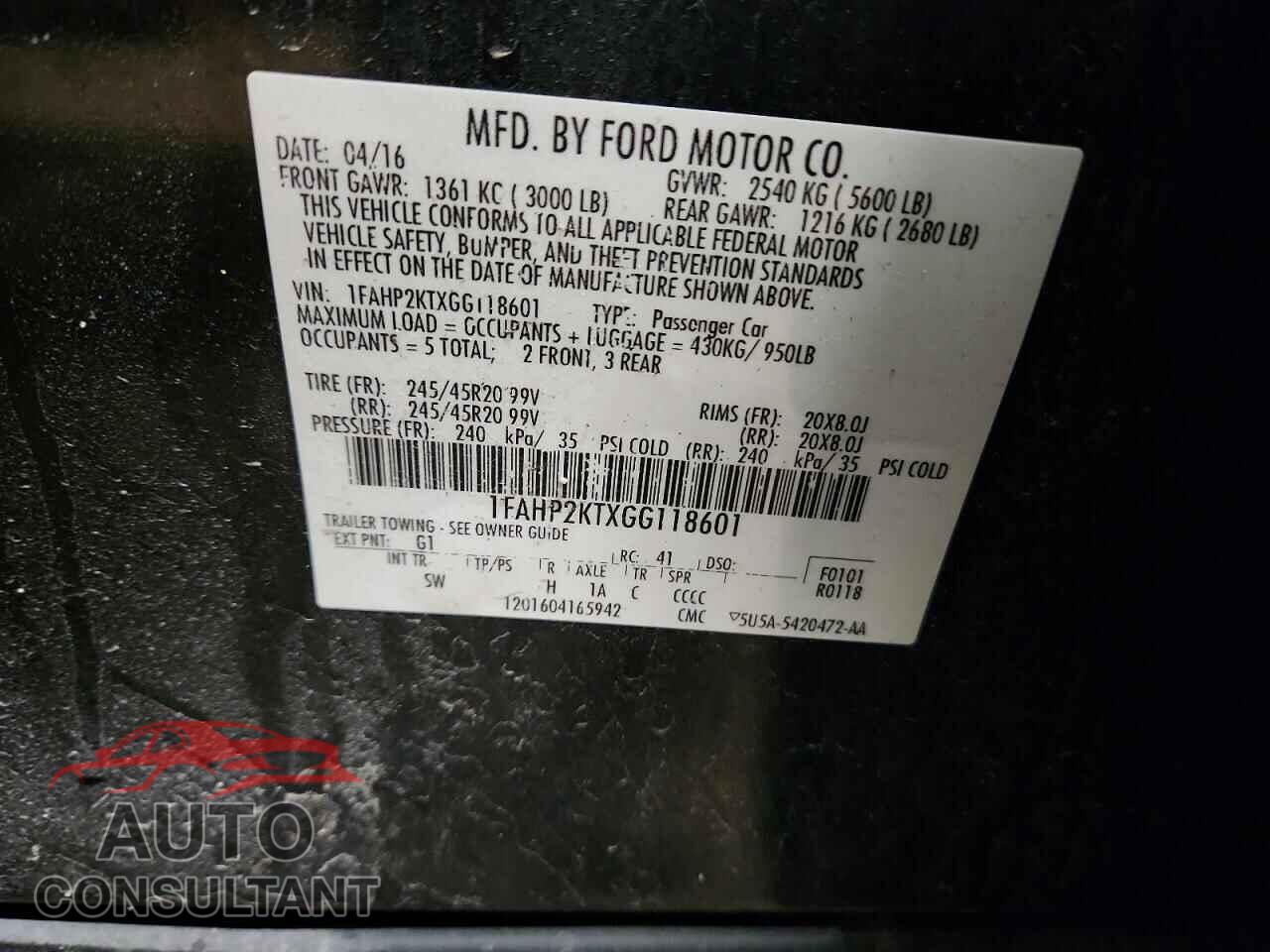 FORD TAURUS 2016 - 1FAHP2KTXGG118601
