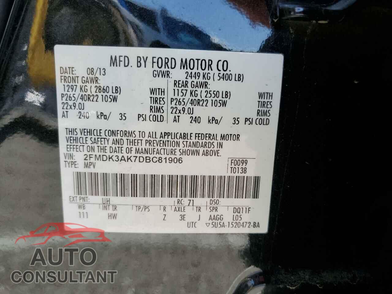 FORD EDGE 2013 - 2FMDK3AK7DBC81906